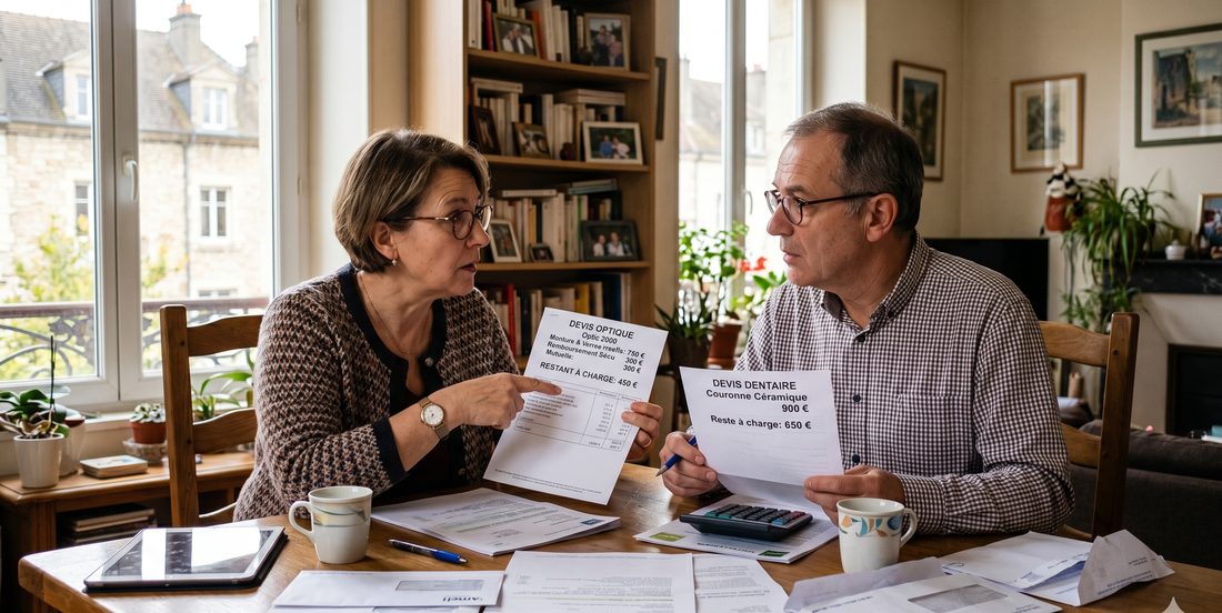 Couple de retraités comparant des devis de mutuelle santé