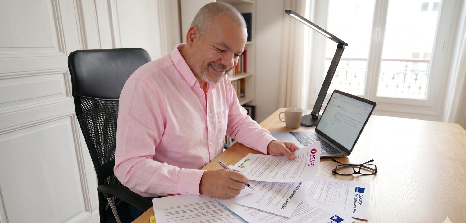 Conseiller etudiant des dossiers a son bureau
