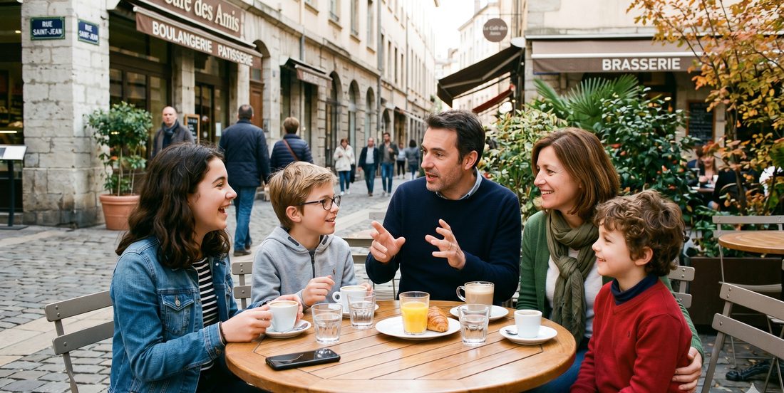 Famille attablée en terrasse
