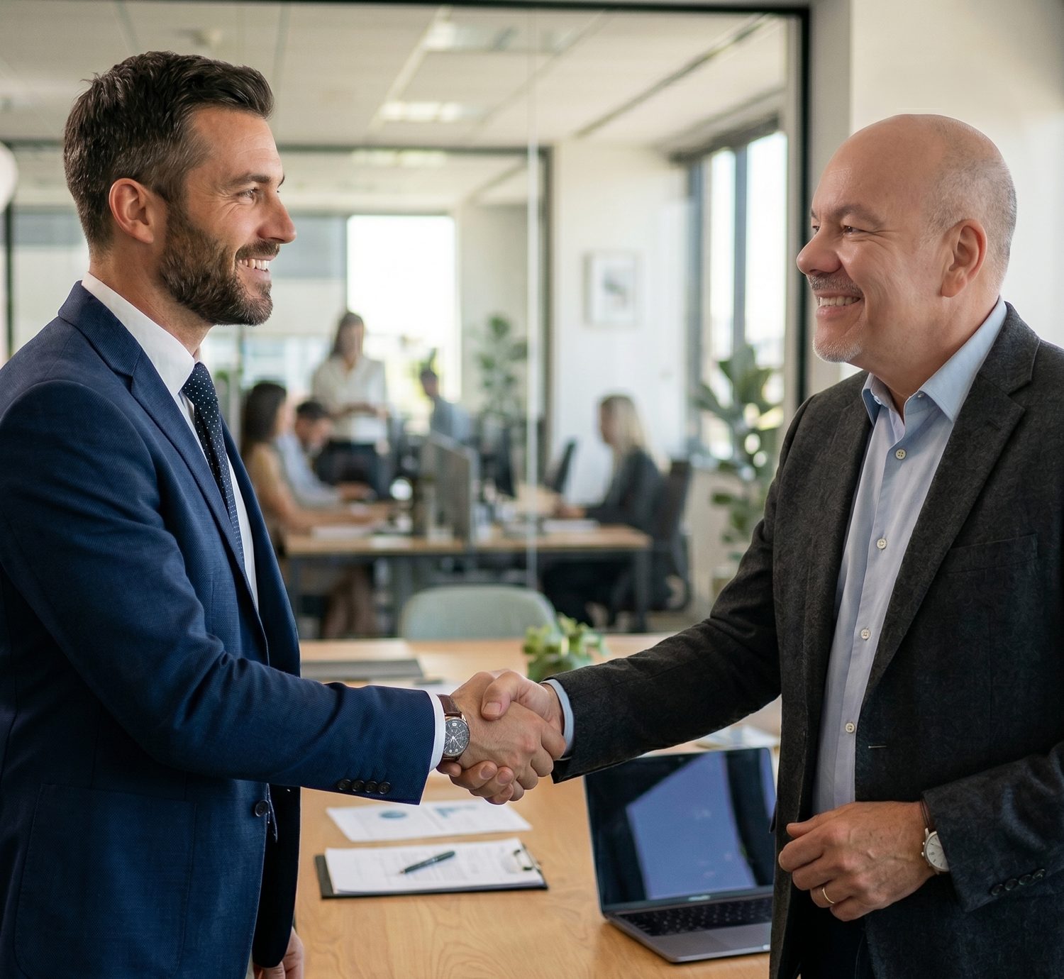 Poignée de main entre un conseiller et son partenaire