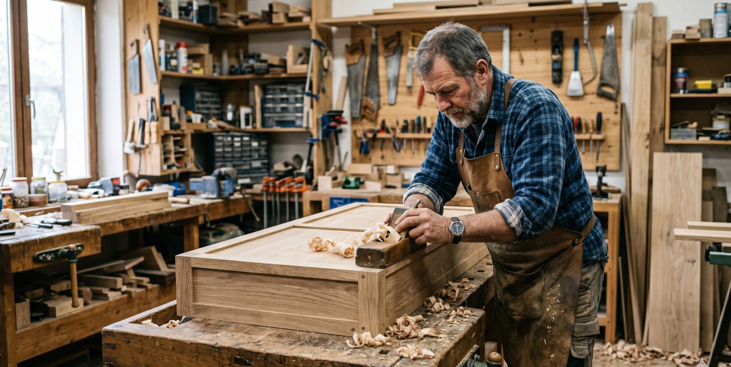 Menuisier au travail dans son atelier