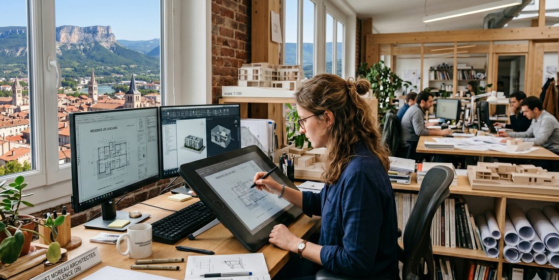 Salariés au travail dans un cabinet à Valence